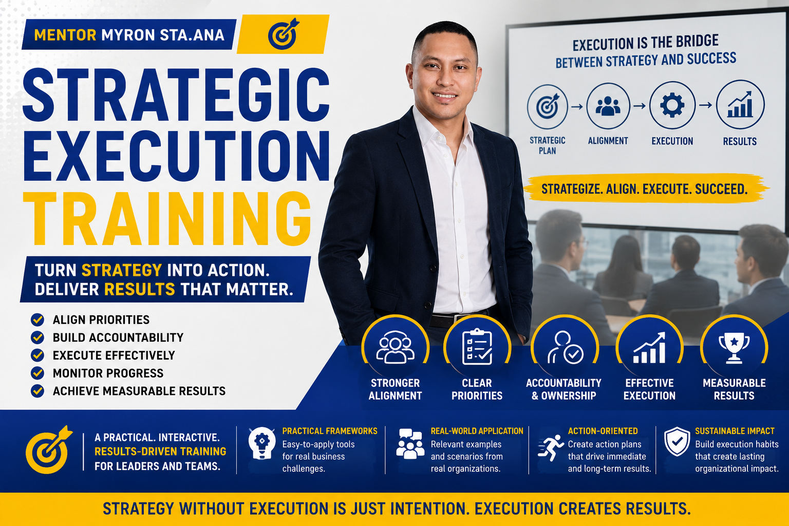 Strategic Execution Training in the Philippines facilitated by Mentor Myron Sta. Ana featuring organizational alignment, accountability, execution management, strategic implementation, and measurable business results workshop
