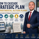 Mentor Myron Sta. Ana presenting how to cascade a strategic plan into departmental action plans with KPIs, tactical initiatives, accountability, and execution