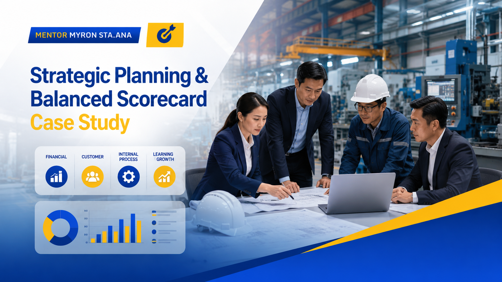 Strategic Planning and Balanced Scorecard case study for a Philippine manufacturing company, showing cross-functional leaders reviewing strategy, KPIs, operations, and performance improvement