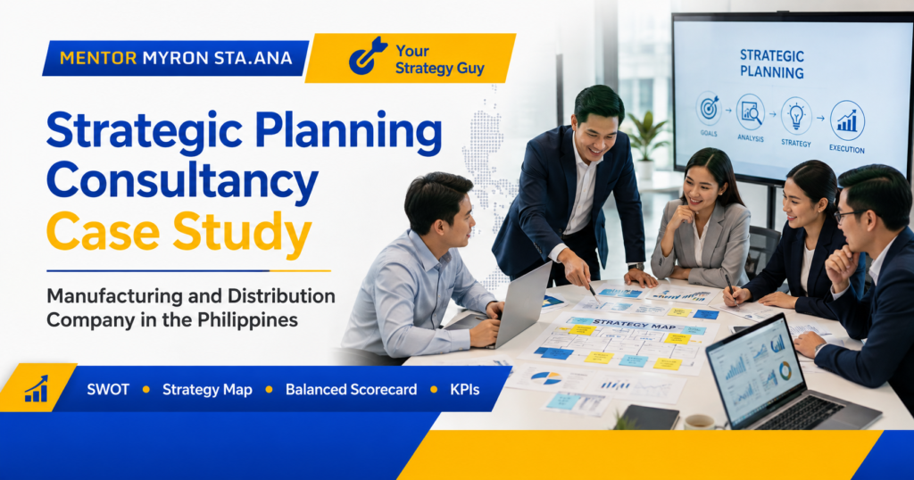 Strategic Planning Consultant in the Philippines facilitating a manufacturing company’s SWOT, Strategy Map, Balanced Scorecard, KPIs, and strategy execution planning